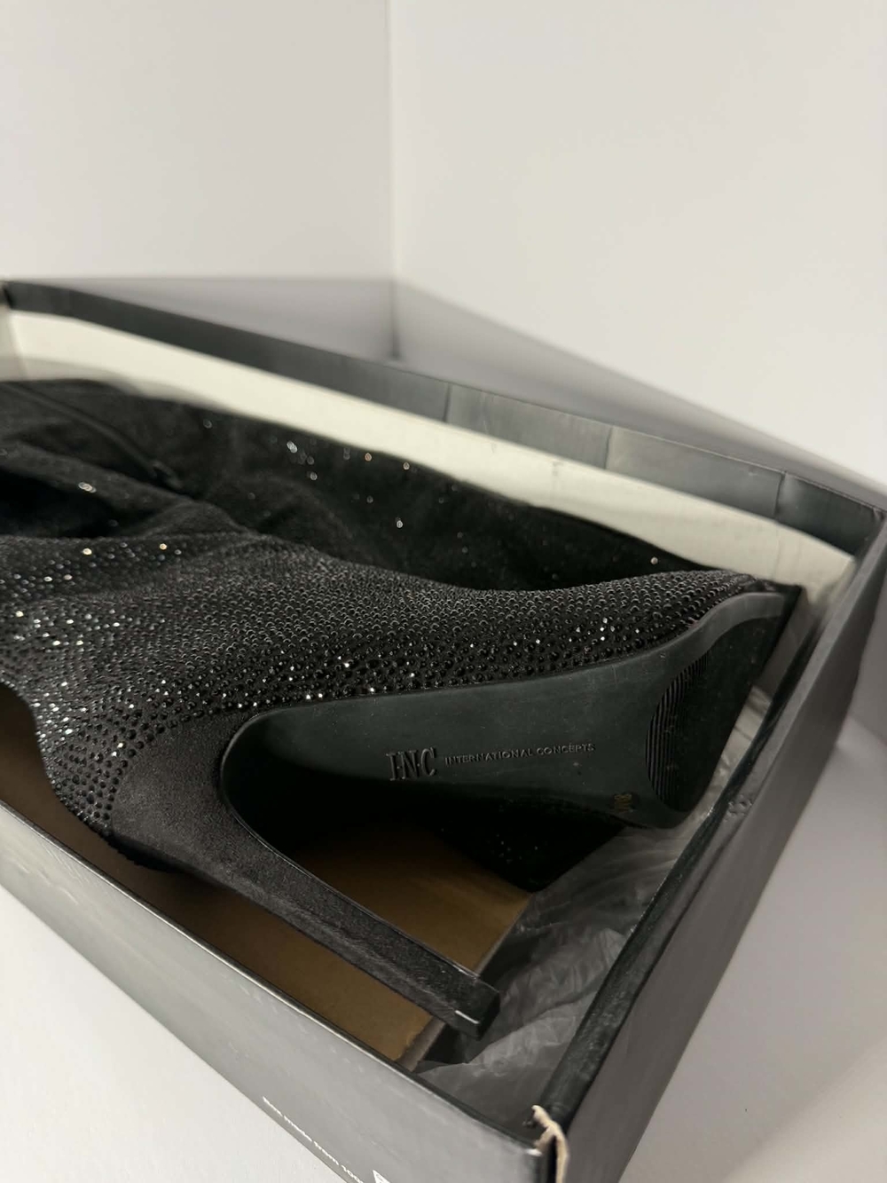 INC International Concepts Black Over-The-Knee Rhinestone Stiletto Boots - Picture 13 of 15